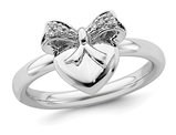 Heart & Bow Ribbon Ring with Diamond Accent in Sterling Silver